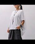 【bajra】 UNISEX BACK DRAPE HALF SLEEVE TOPS 160QK05_WHITE