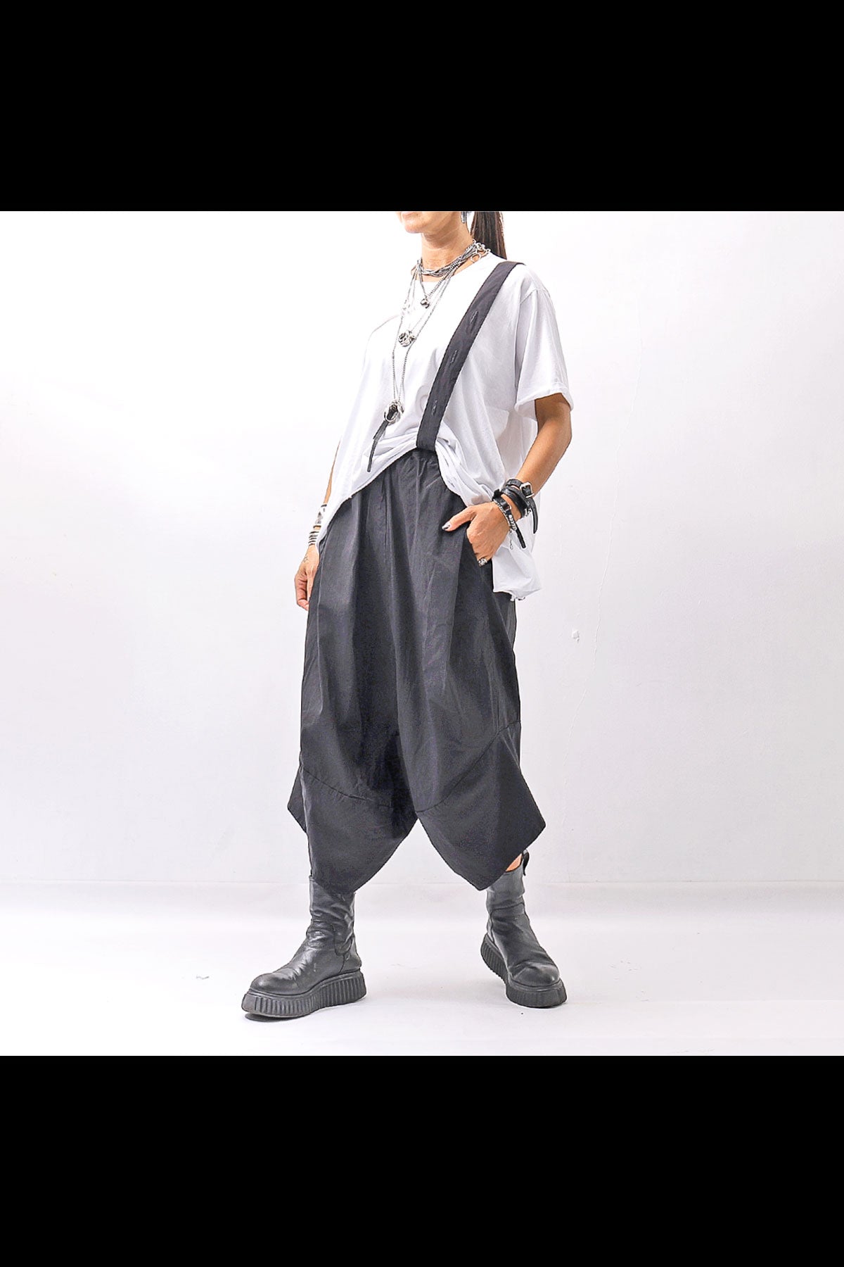 【Primordial is Primitive】 UNISEX ASYMMETRY COTTON PANTS 722AL_BLACK