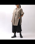 【studio b3】 SIDE SLIT BUTTON HALF SLEEVE SHIRT NB2078_SAND OLD DYE