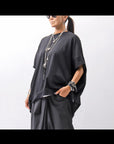 【bajra】 UNISEX BACK DRAPE HALF SLEEVE TOPS 160QK05_BLACK