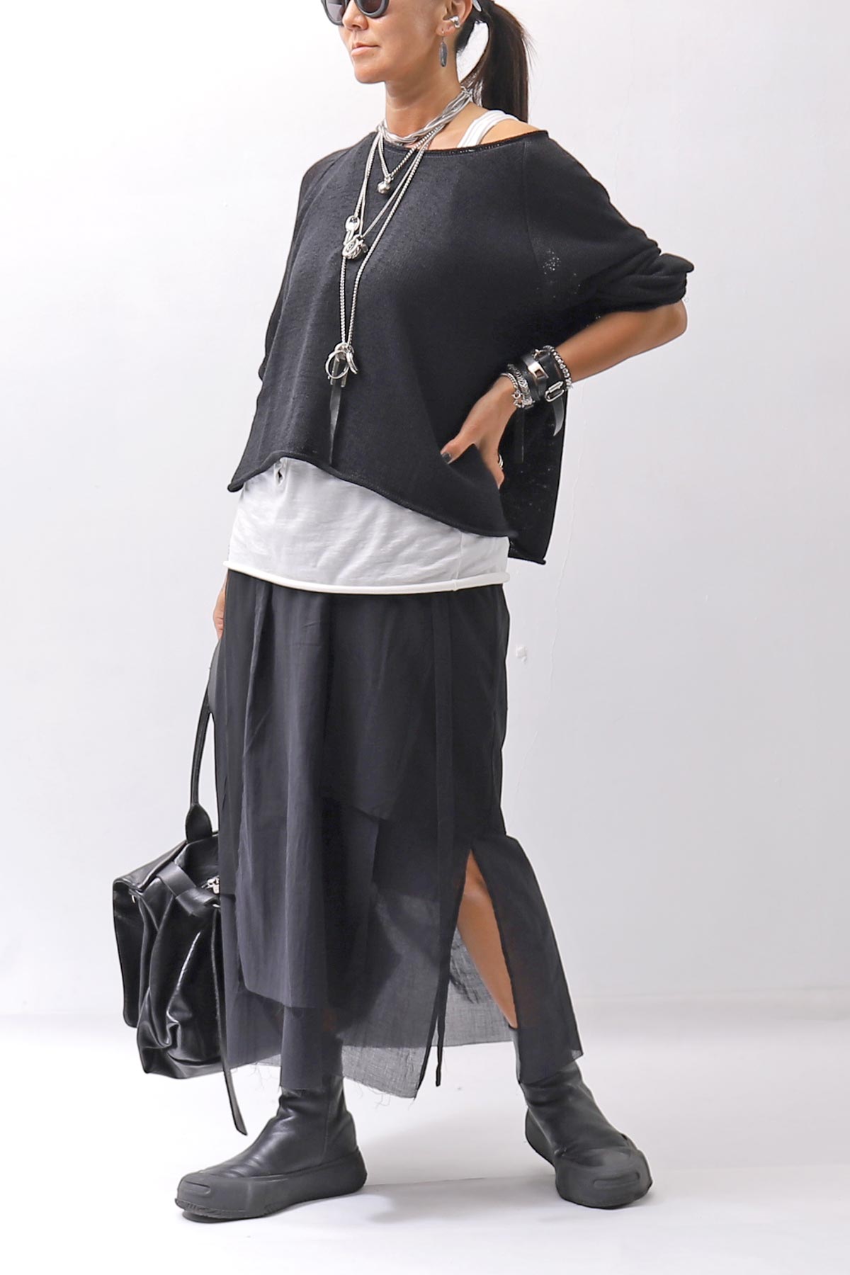 【RUNDHOLZ】 LINEN&amp;COTTON KNIT TOPS _BLACK