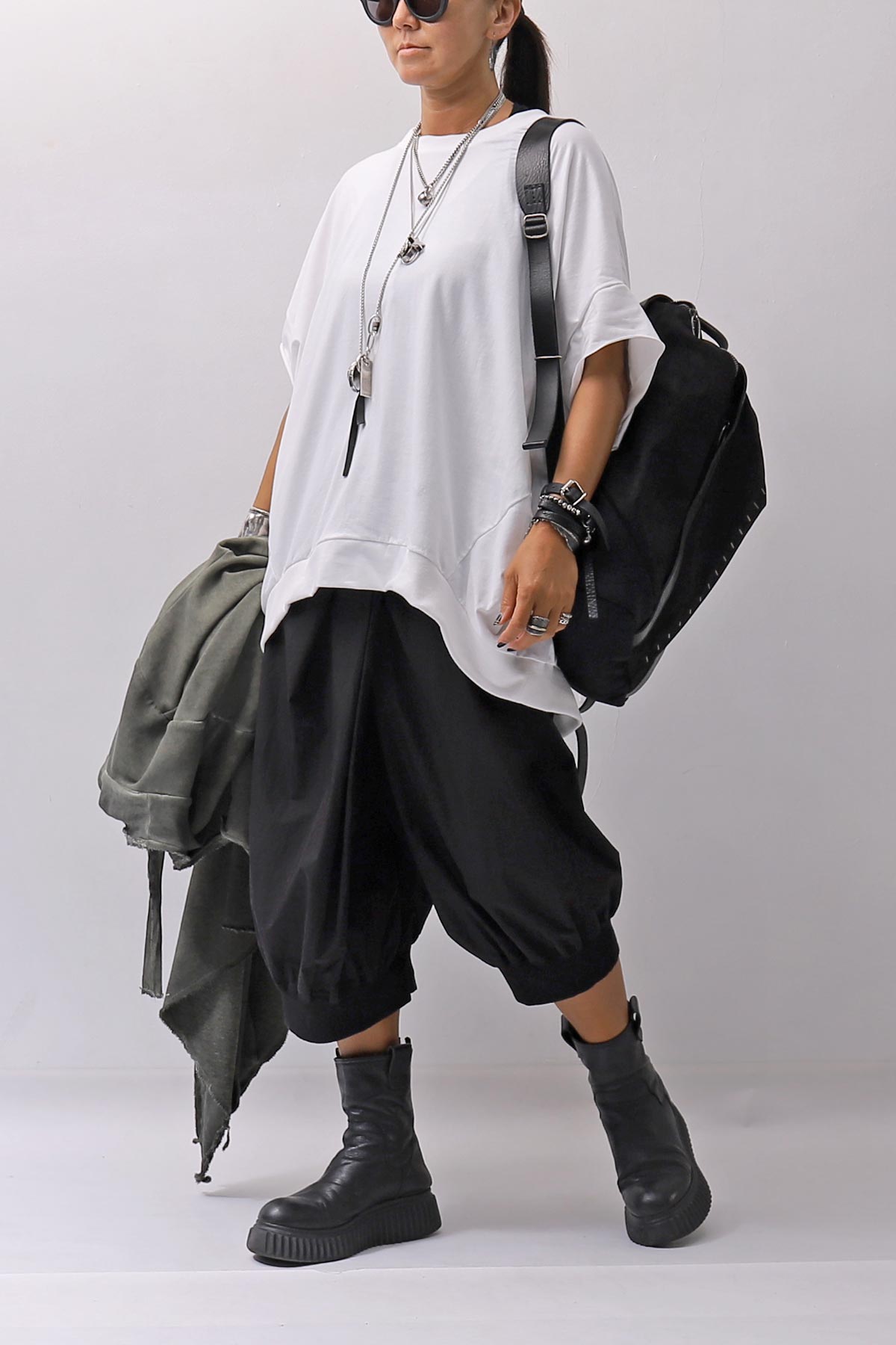 【bajra】 UNISEX BACK DRAPE HALF SLEEVE TOPS 160QK05_WHITE