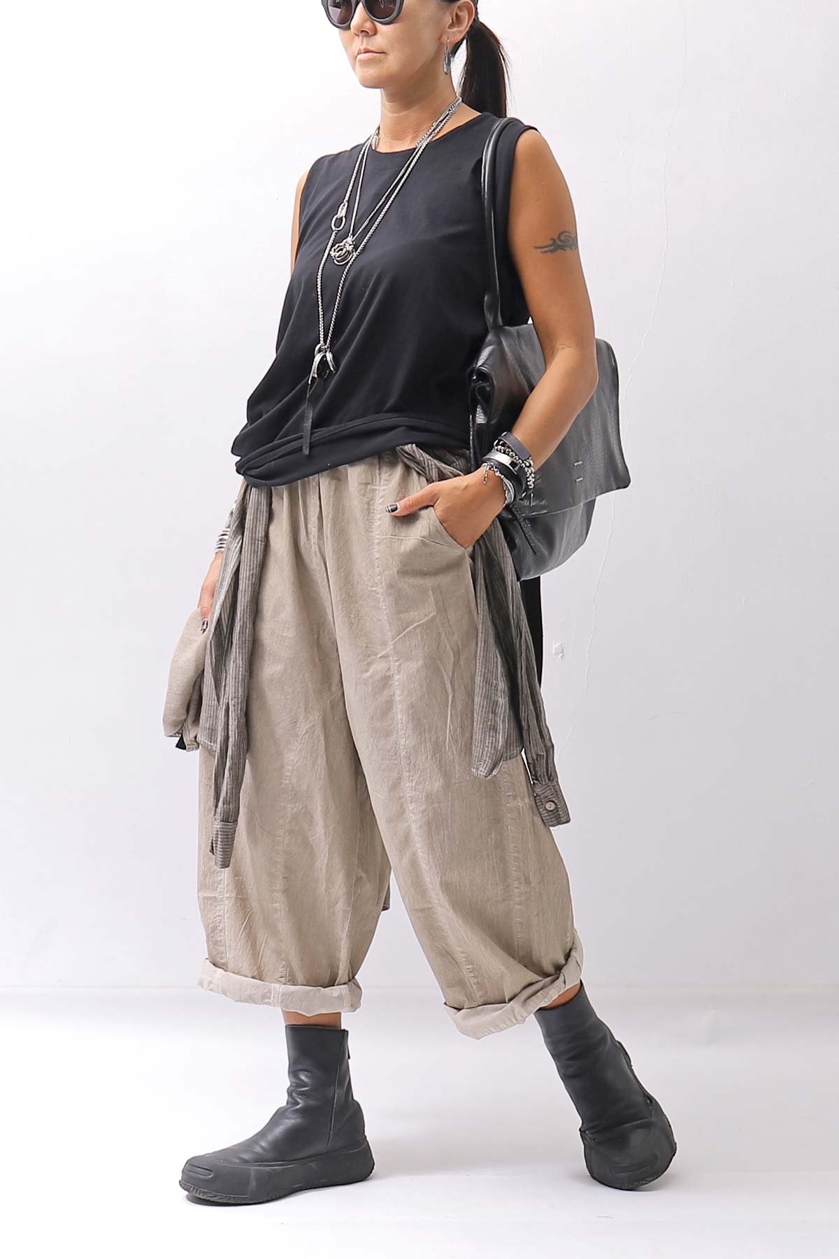 【studio b3】 UNISEX LIGHT COTTON PANTS WITH WAIST SHIRT NB2099_SAND OLD DYE