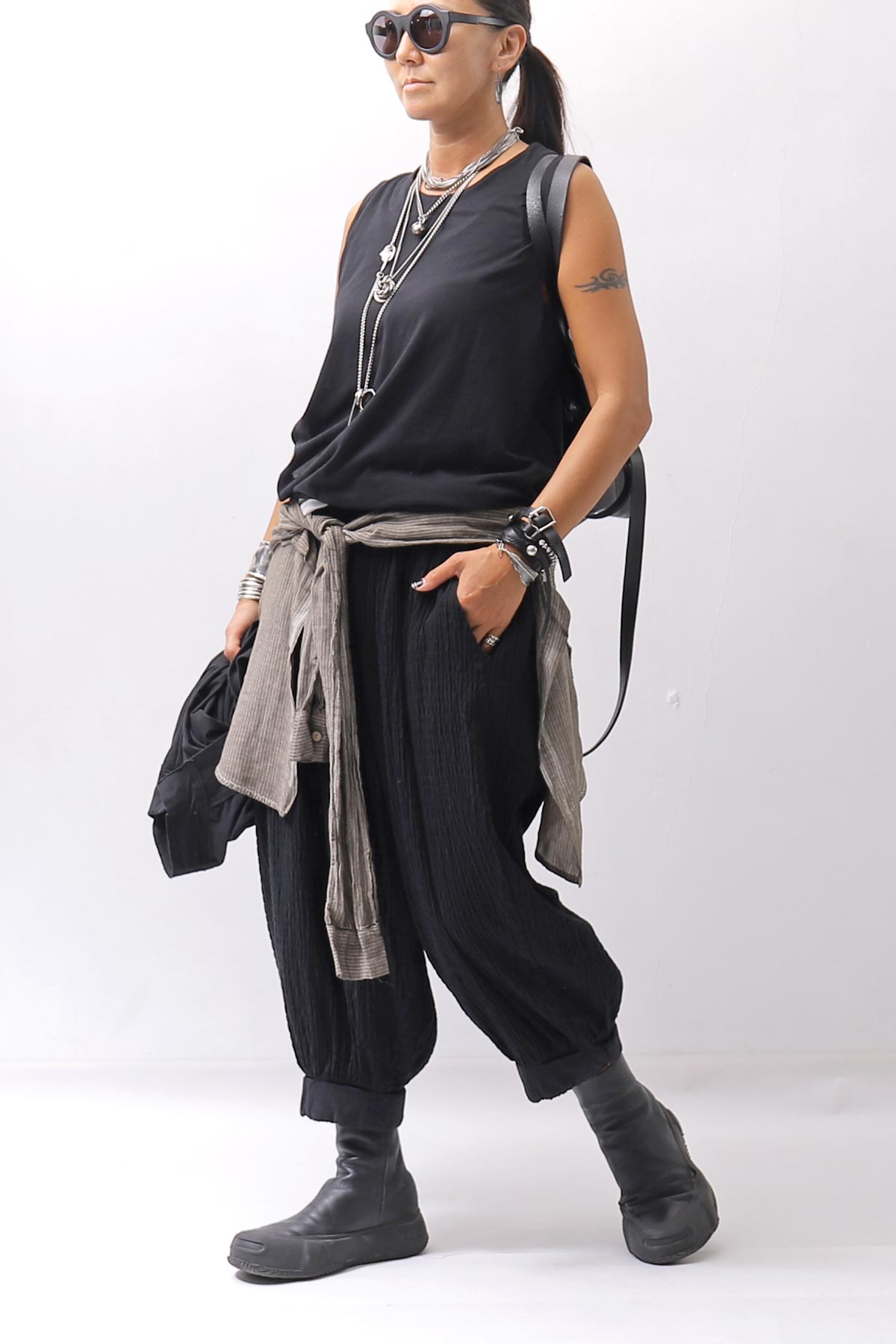 【studio b3】 UNISEX LIGHT COTTON PANTS WITH WAIST SHIRT NB2099_SAND OLD DYE