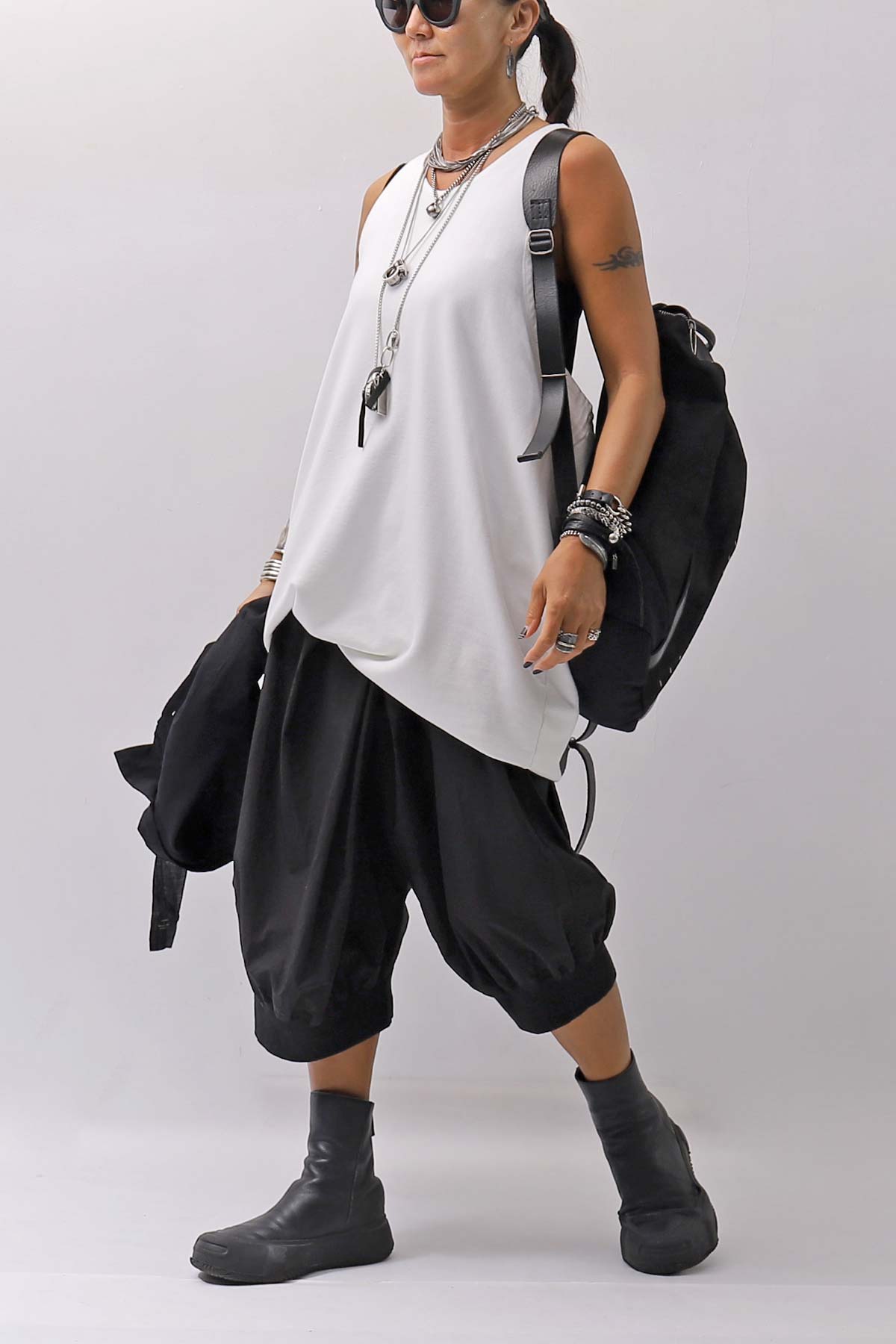 【NOSTRASANTISSIMA】 OPEN BACK LIGHT SWEAT COVER LONG TANK TOP M142_WHITE