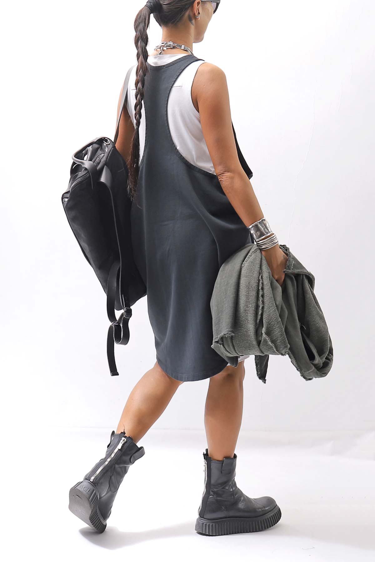 【NOSTRASANTISSIMA】 OPEN BACK LIGHT SWEAT COVER LONG TANK TOP M142_BLACK