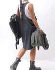 【NOSTRASANTISSIMA】 OPEN BACK LIGHT SWEAT COVER LONG TANK TOP M142_BLACK