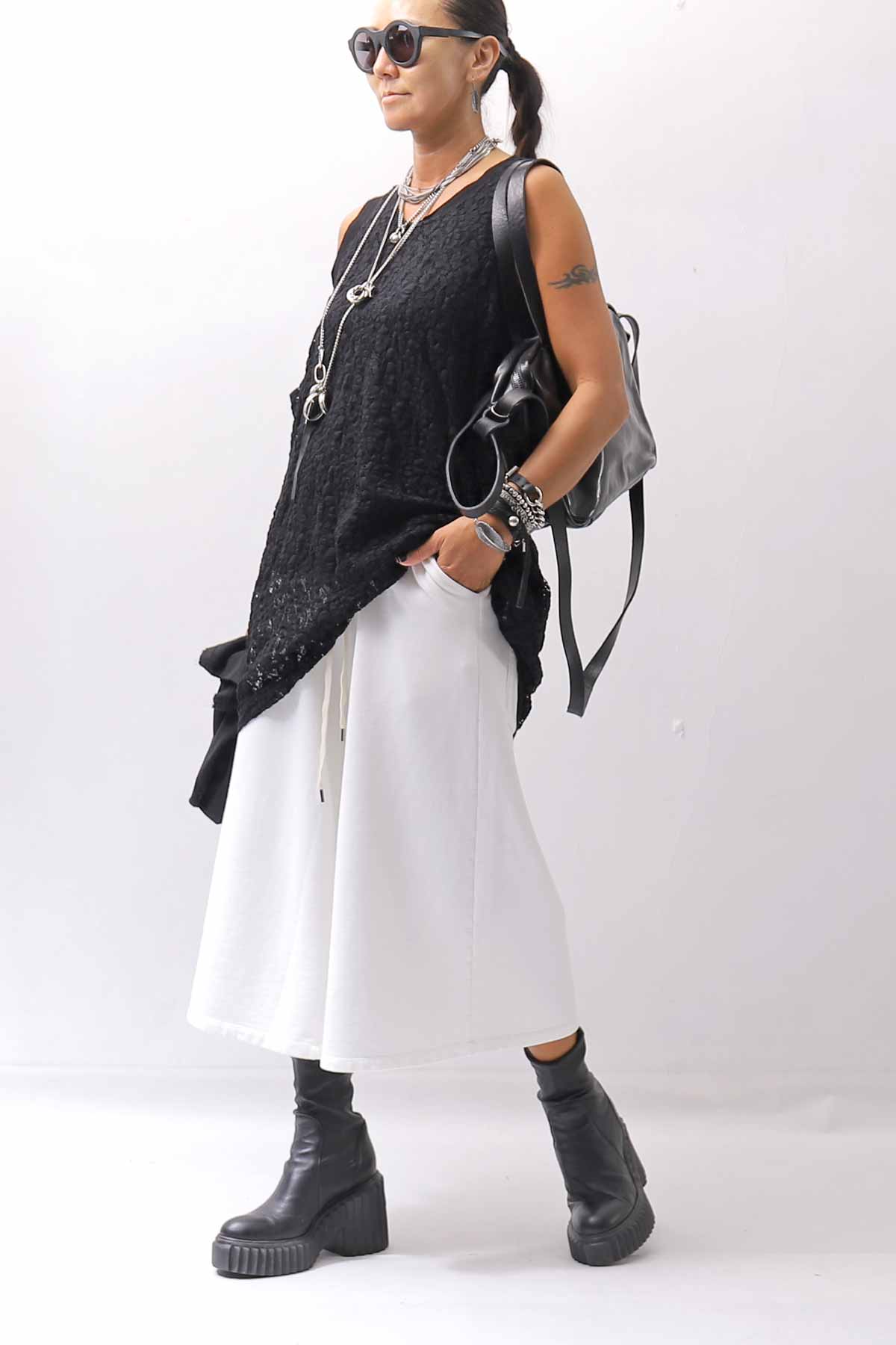 【NOSTRASANTISSIMA】 STRETCH COTTON LACY COVER TANK TOP C152_BLACK