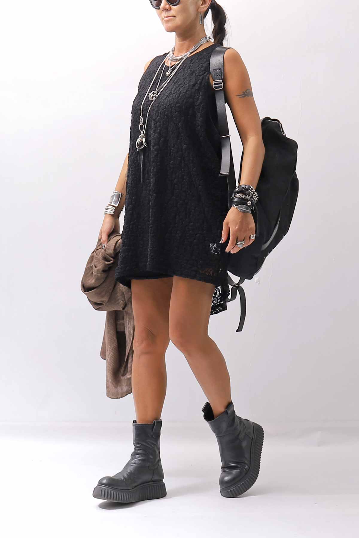 【NOSTRASANTISSIMA】 STRETCH COTTON LACY COVER TANK TOP C152_BLACK