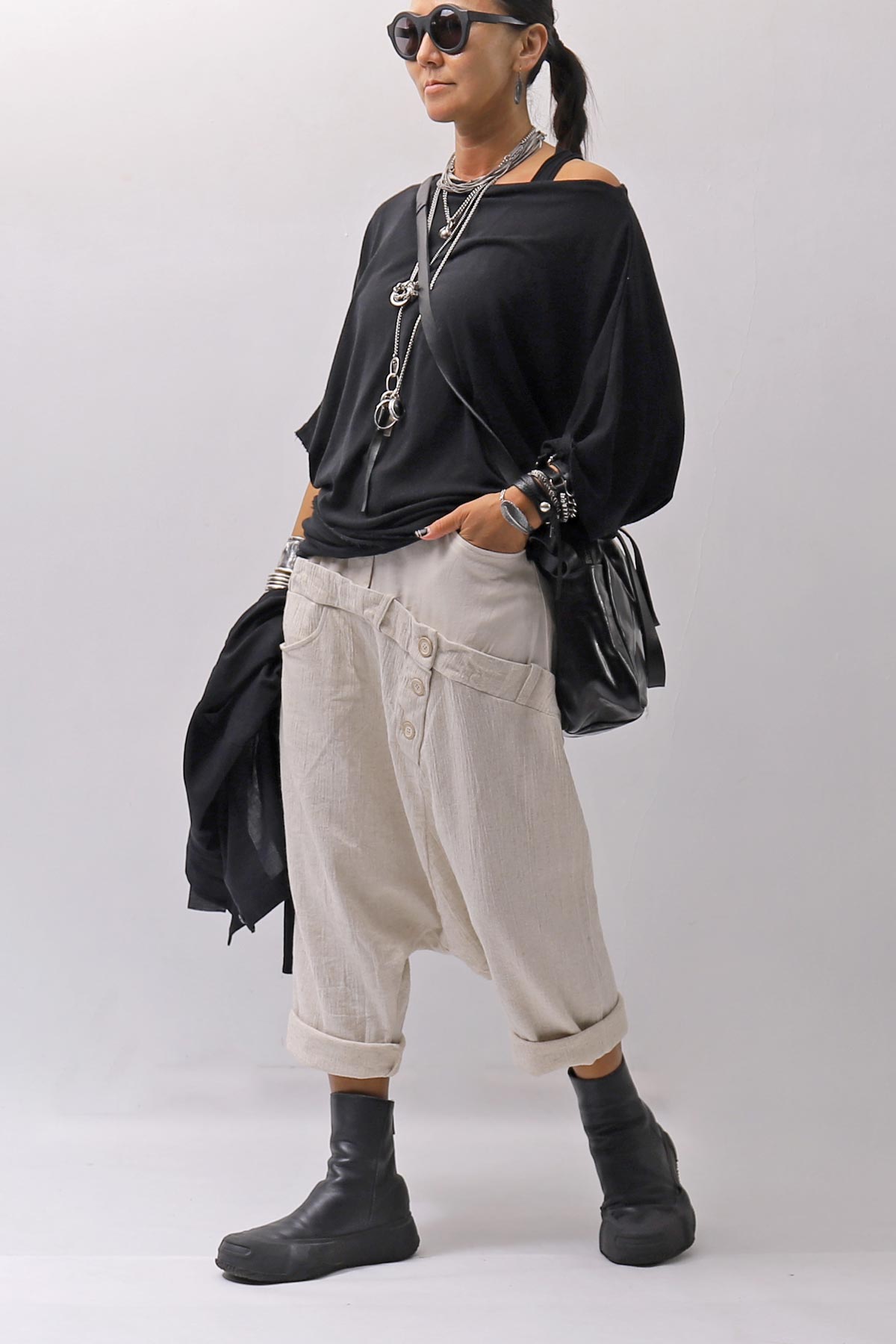 【studio b3】 UNSEX WRINKLE LINEN&amp;COTTON BOX SARROUEL PANTS RBB1974_MILK