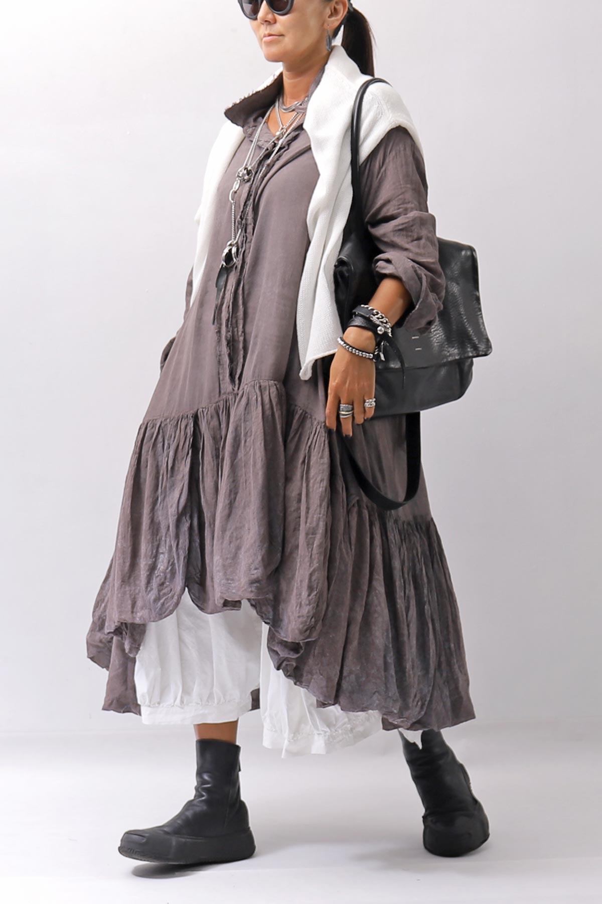 【RUNDHOLZ】 COTTON CHIFFON SHIRT DRESS _AMBER FOG