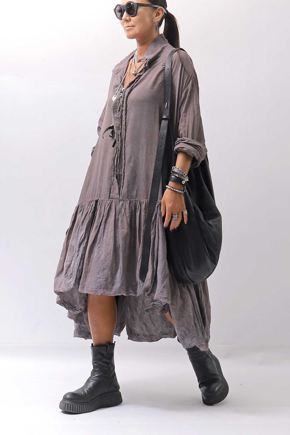 【RUNDHOLZ】 COTTON CHIFFON SHIRT DRESS _AMBER FOG