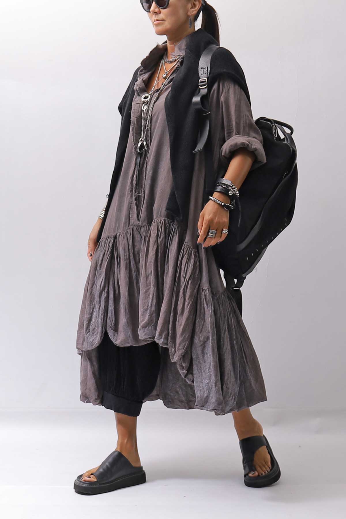 【RUNDHOLZ】 COTTON CHIFFON SHIRT DRESS _AMBER FOG