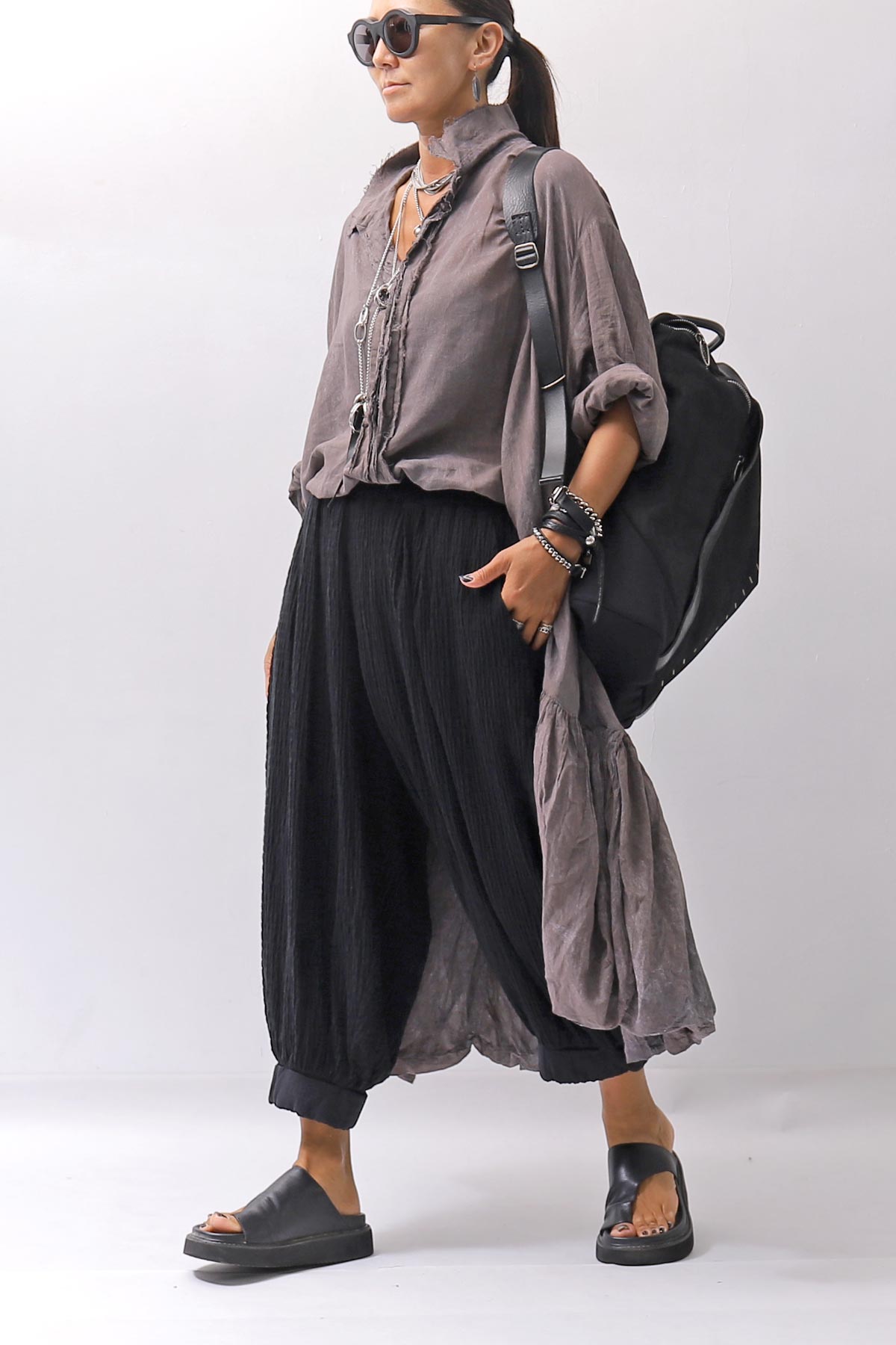 【RUNDHOLZ】 COTTON CHIFFON SHIRT DRESS _AMBER FOG