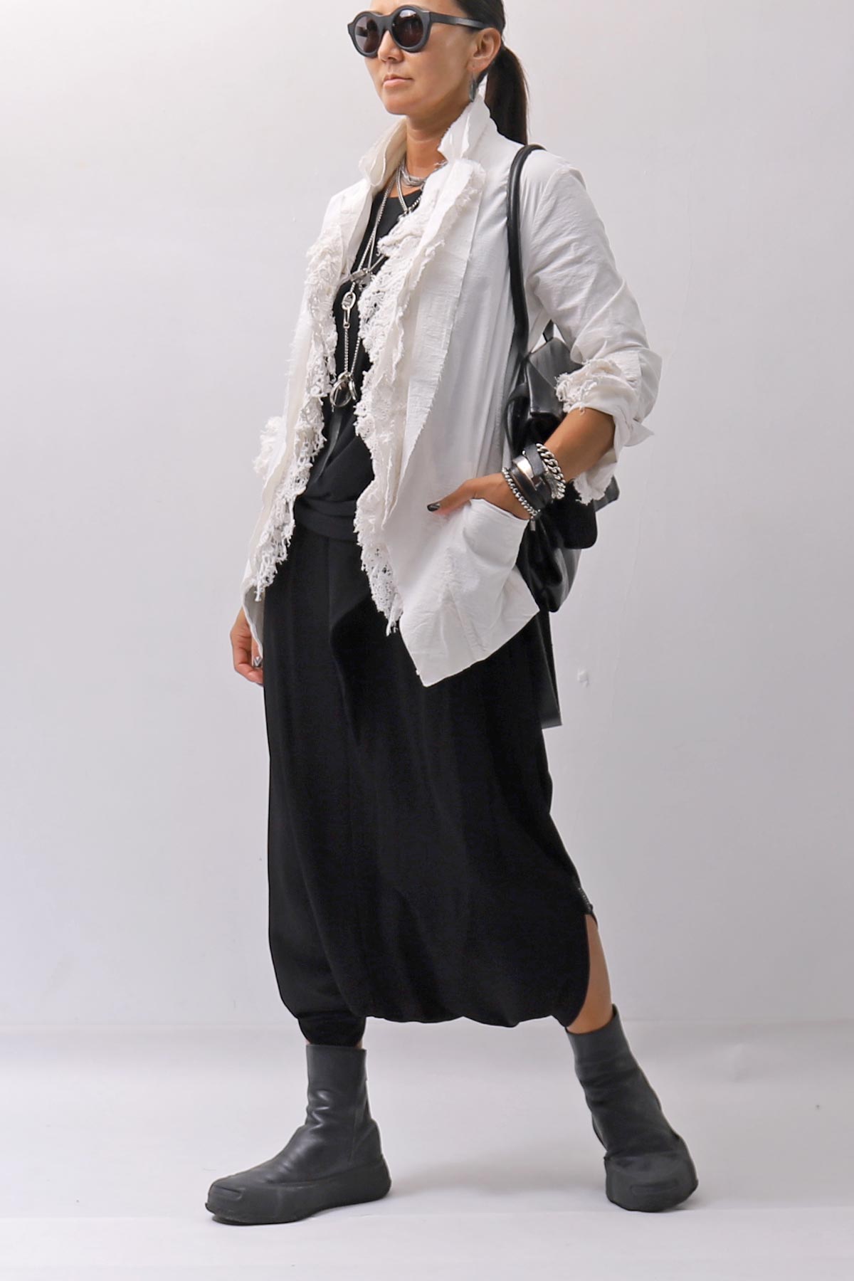 【RUNDHOLZ】 GRUNGE COTTON LACE &amp; STRETCH JACKET _SEAFOAM FOG