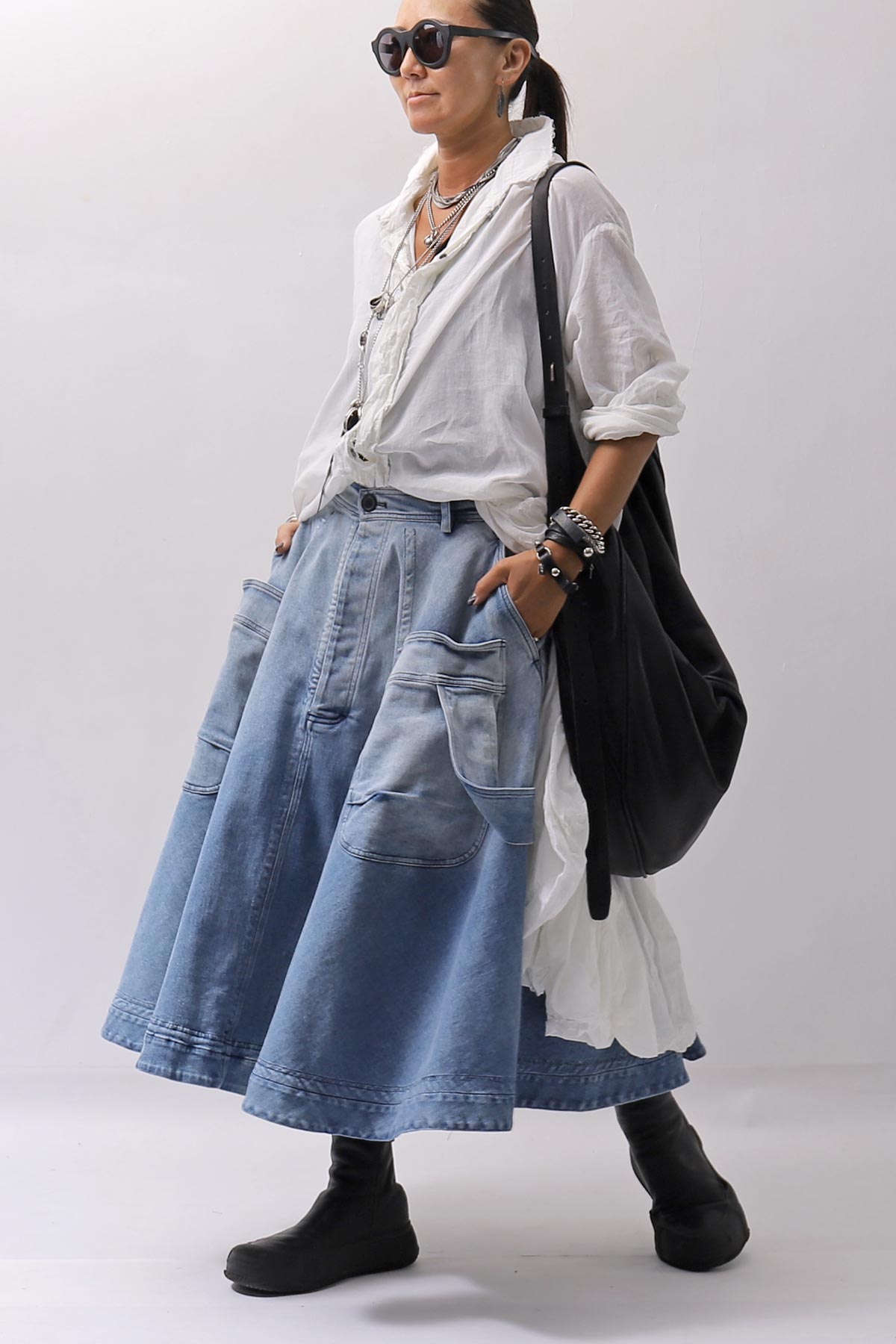 【RUNDHOLZ】 COTTON CHIFFON SHIRT DRESS _SEAFOAM FOG