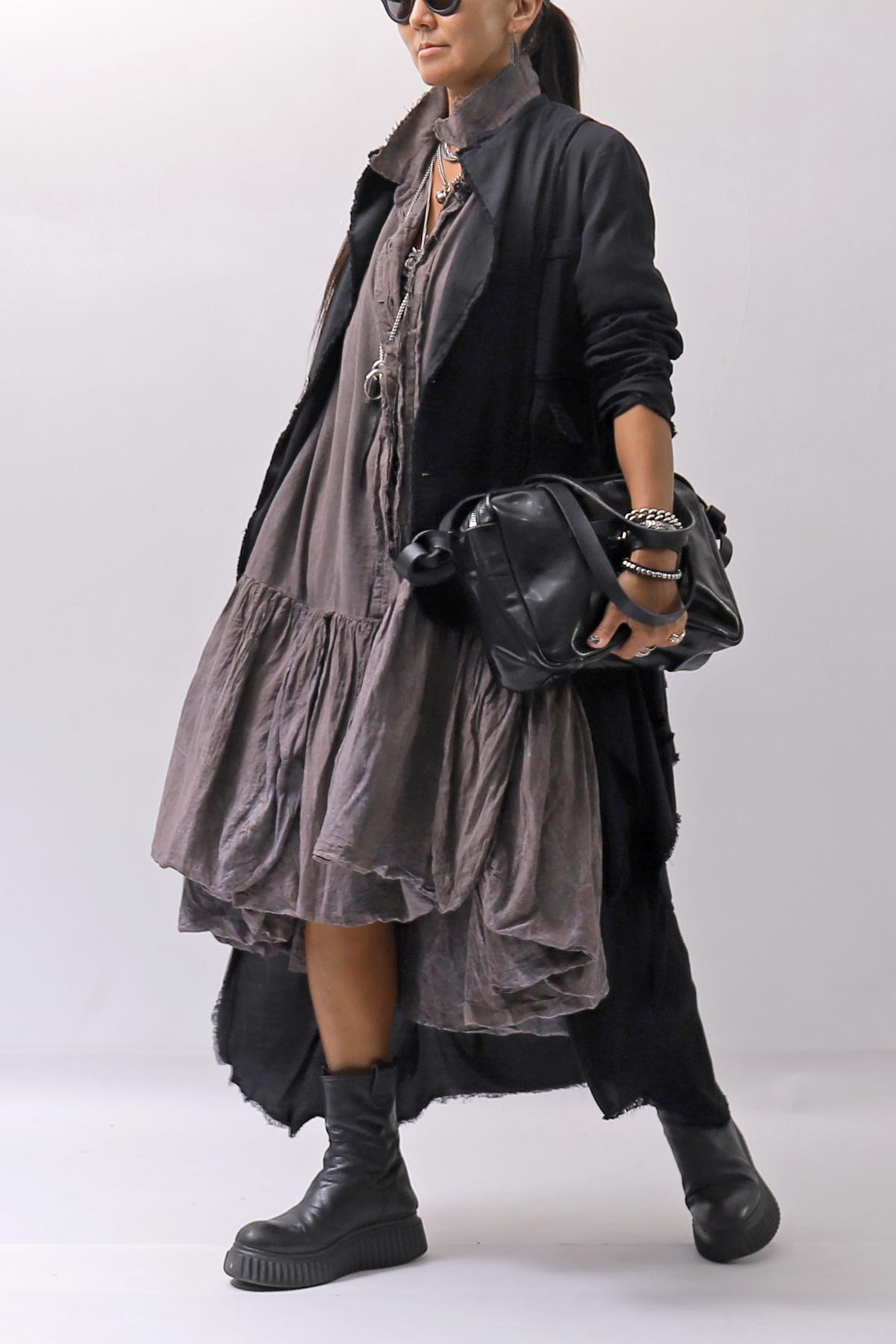 【RUNDHOLZ】 COTTON CHIFFON SHIRT DRESS _AMBER FOG