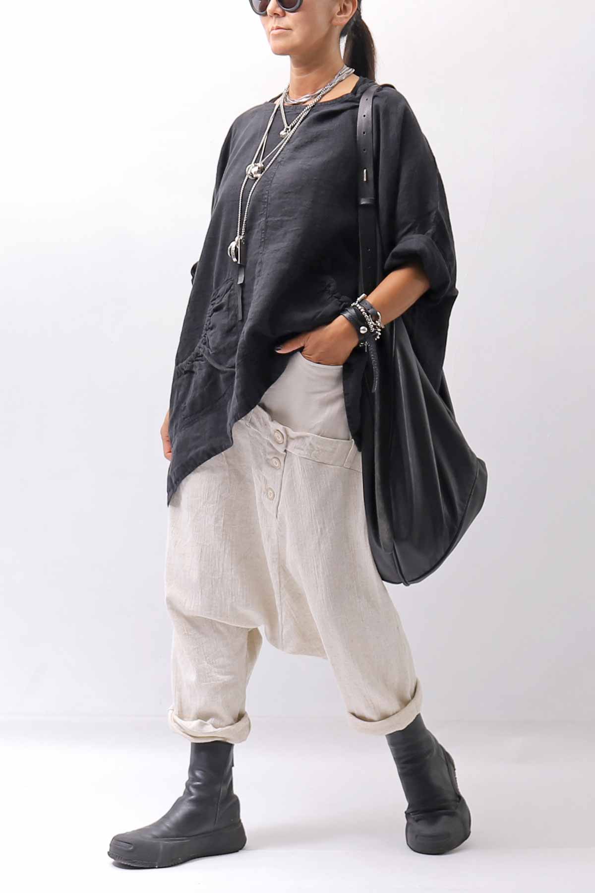 【RUNDHOLZ】 UNISEX OVERSIZED LINEN TOPS _BLACK