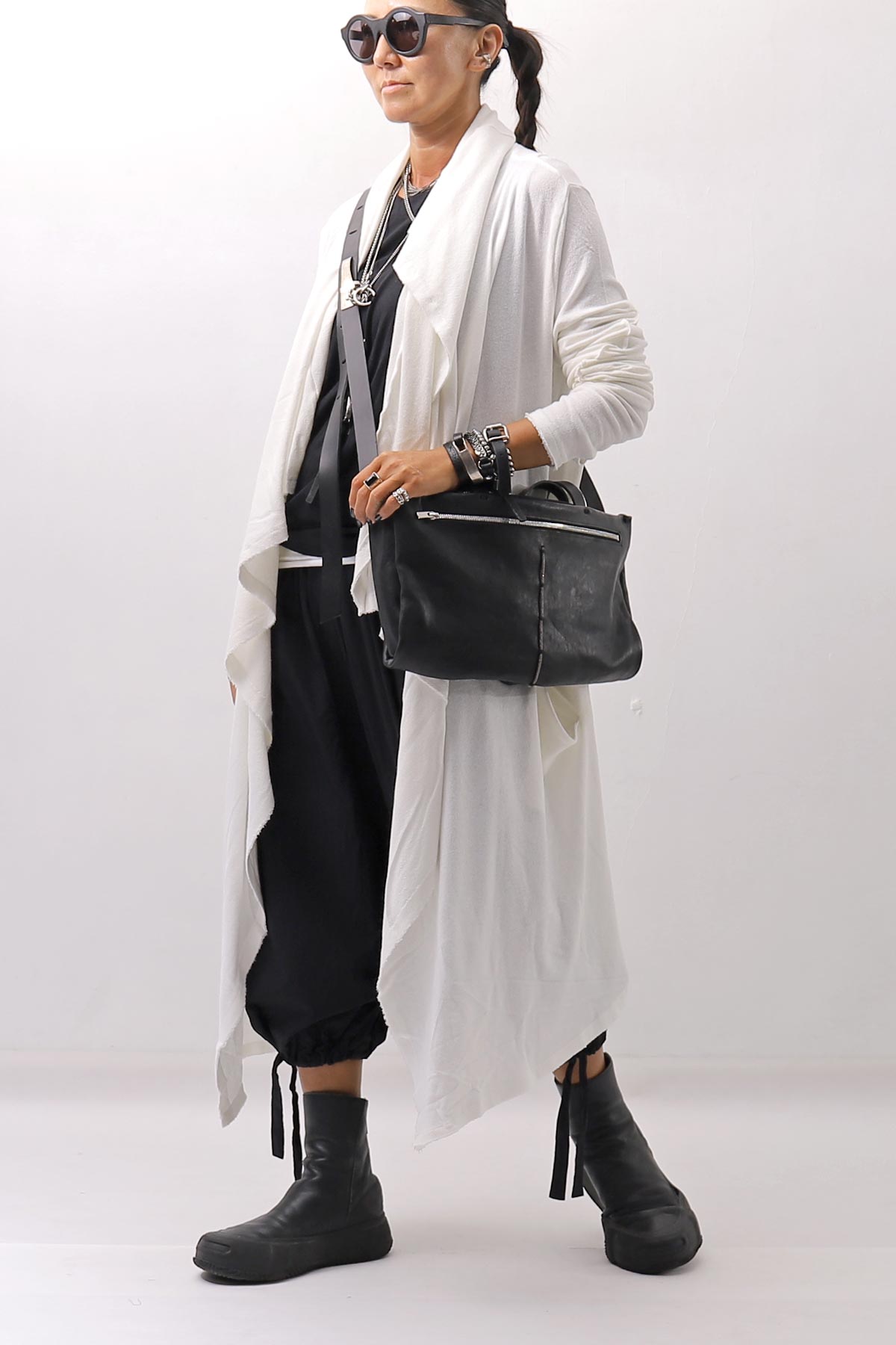 【NOSTRASANTISSIMA】 ASYMMETRY BACK CROSS CARDIGAN TS24_WHITE