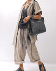 【studio b3】 SIDE SLIT BUTTON HALF SLEEVE SHIRT NB2078_SAND OLD DYE