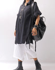 【studio b3】 SIDE SLIT BUTTON HALF SLEEVE SHIRT NB2078_BLACK