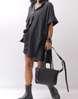 【studio b3】 SIDE SLIT BUTTON HALF SLEEVE SHIRT NB2078_BLACK