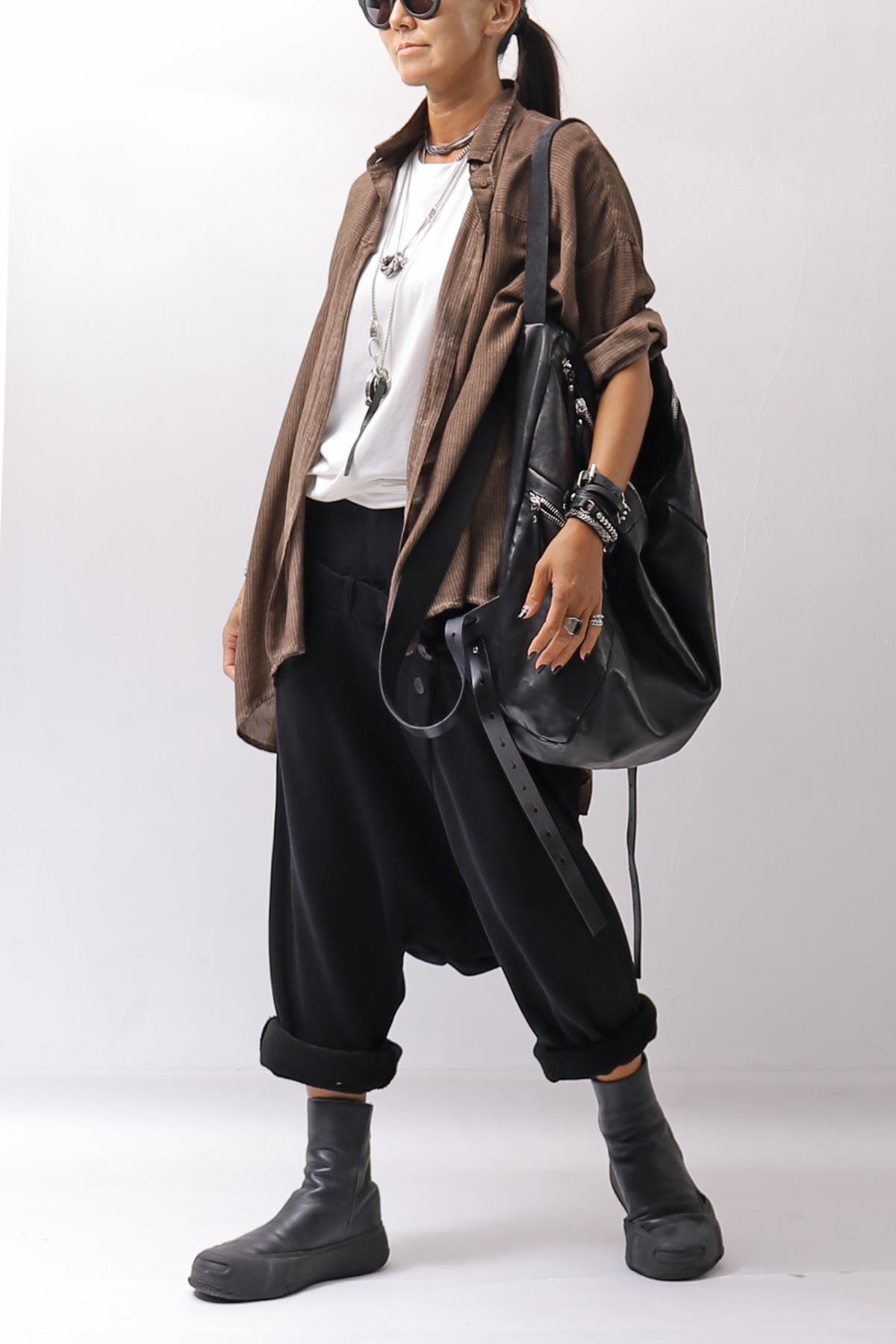 【studio b3】 UNSEX DENIM&amp;SWEAT BOX SARROUEL PANTS RBB1974_BLACK