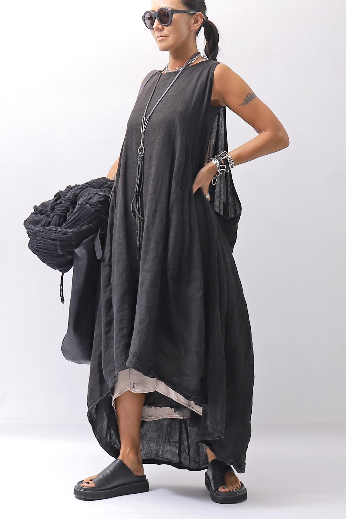 【NOSTRASANTISSIMA】 TONG TANK LONG DRESS A134_BEIGE DYE