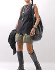 【Primordial is Primitive】 BACK CROSSED TANK TOP 413AL_BLACK