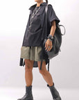 【Primordial is Primitive】 STRETCH ECO LEATHER SHORT PANTS 535AL_MILITARY