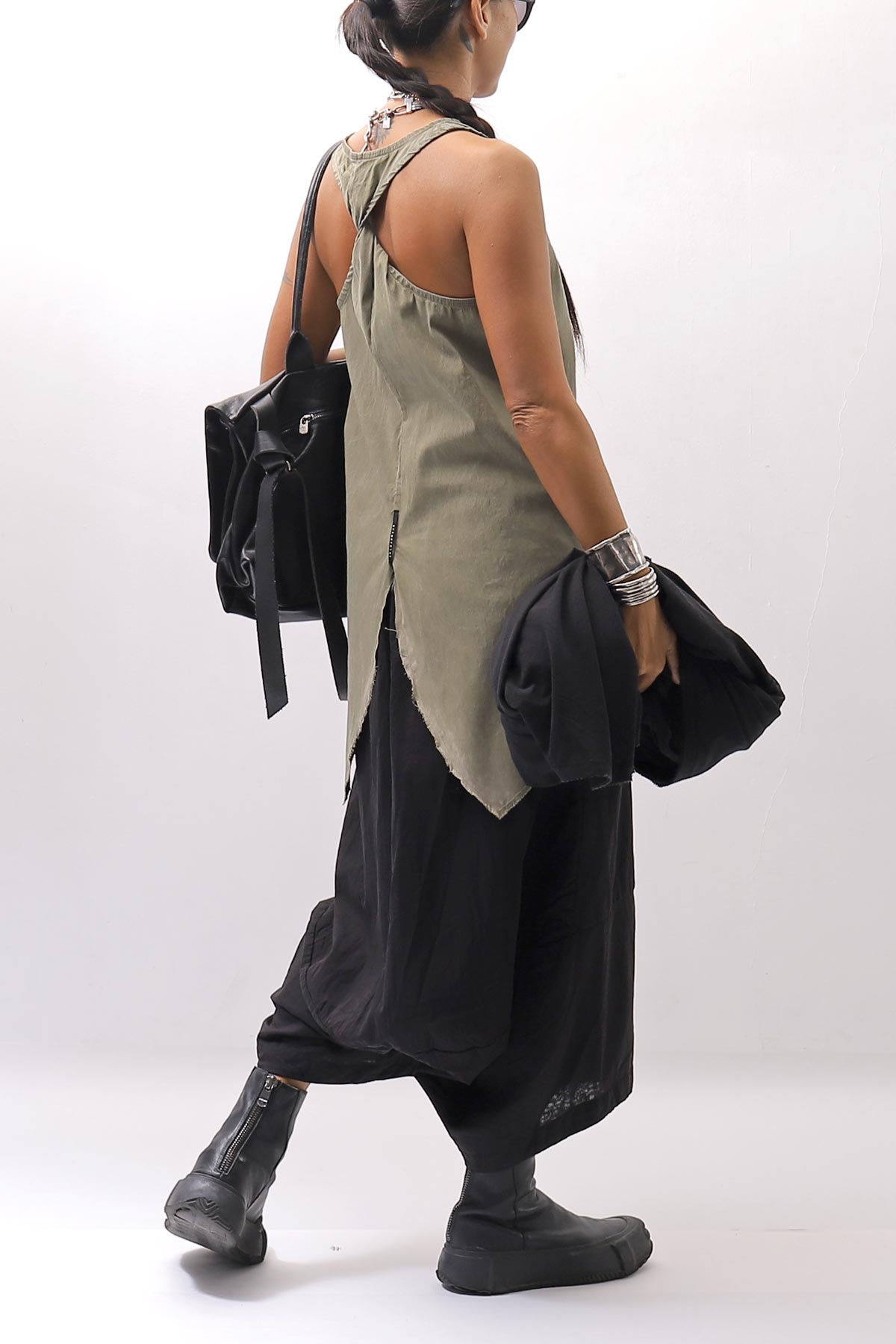 【Primordial is Primitive】 BACK CROSSED TANK TOP 413AL_MILITARY