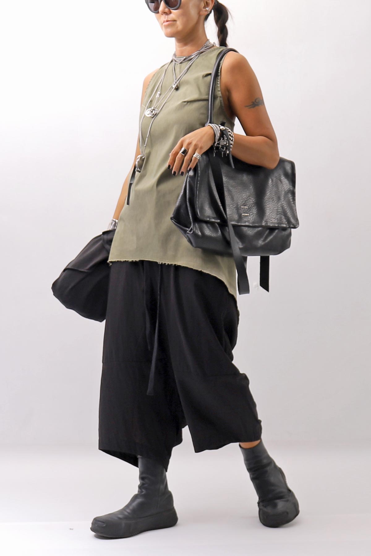 【Primordial is Primitive】 BACK CROSSED TANK TOP 413AL_MILITARY
