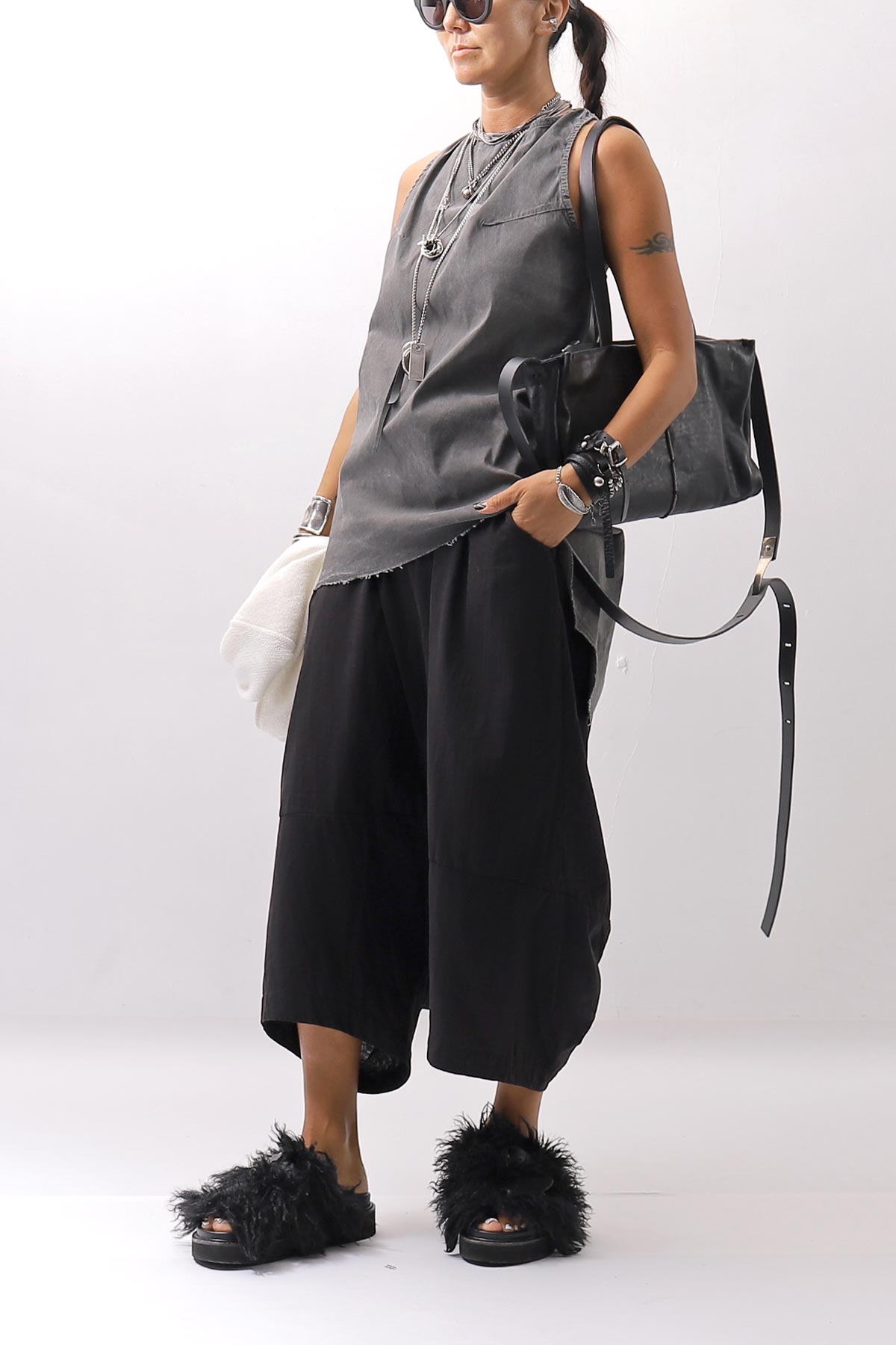 【Primordial is Primitive】 BACK CROSSED TANK TOP 413AL_GREY WASH