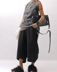 【Primordial is Primitive】 BACK CROSSED TANK TOP 413AL_GREY WASH