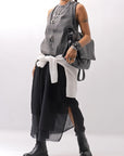 【Primordial is Primitive】 BACK CROSSED TANK TOP 413AL_GREY WASH