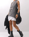 【Primordial is Primitive】 BACK CROSSED TANK TOP 413AL_GREY WASH