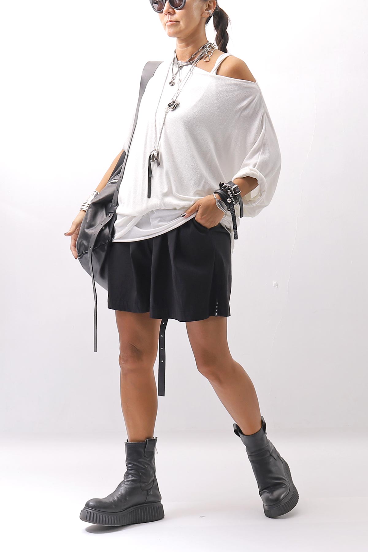 【Primordial is Primitive】 STRETCH ECO LEATHER SHORT PANTS 535AL_BLACK