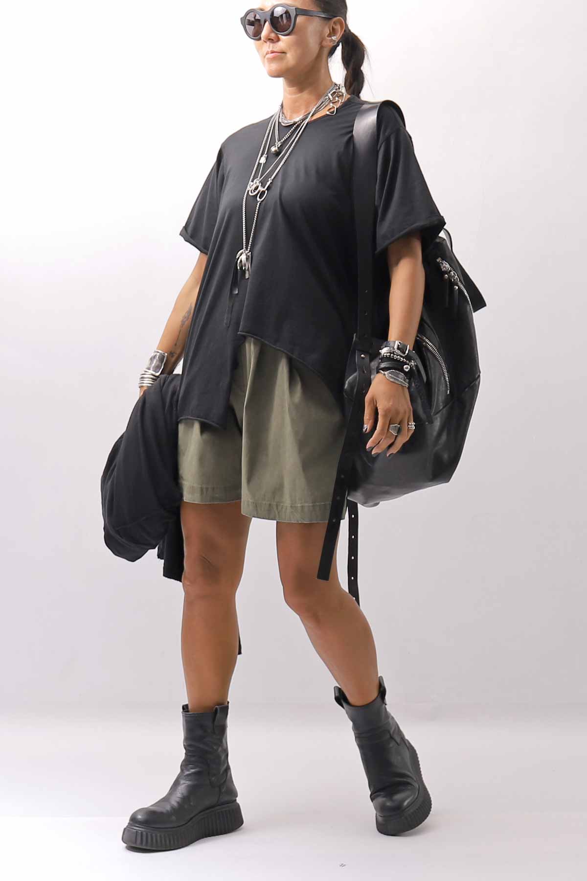 【Primordial is Primitive】 STRETCH ECO LEATHER SHORT PANTS 535AL_MILITARY