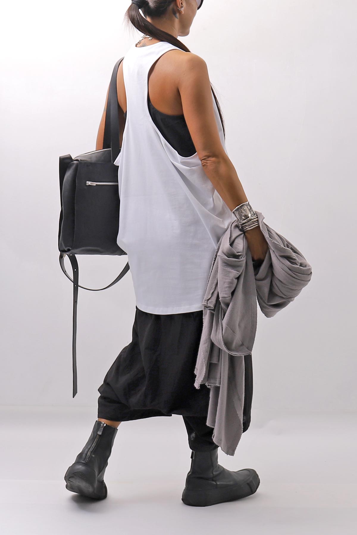 【NOSTRASANTISSIMA】 STRETCH COTTON BACK OPEN TANK TOP C150_WHITE