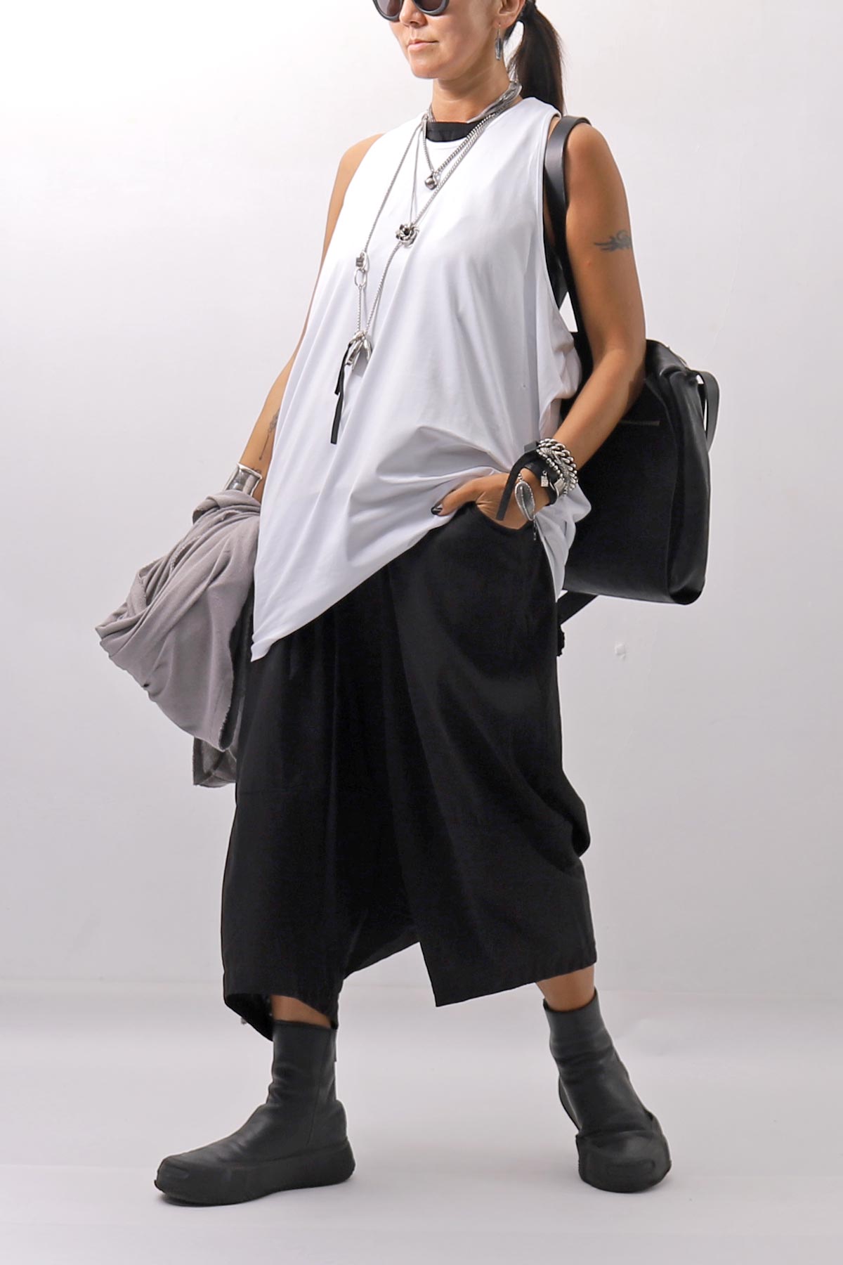 【NOSTRASANTISSIMA】 STRETCH COTTON BACK OPEN TANK TOP C150_WHITE