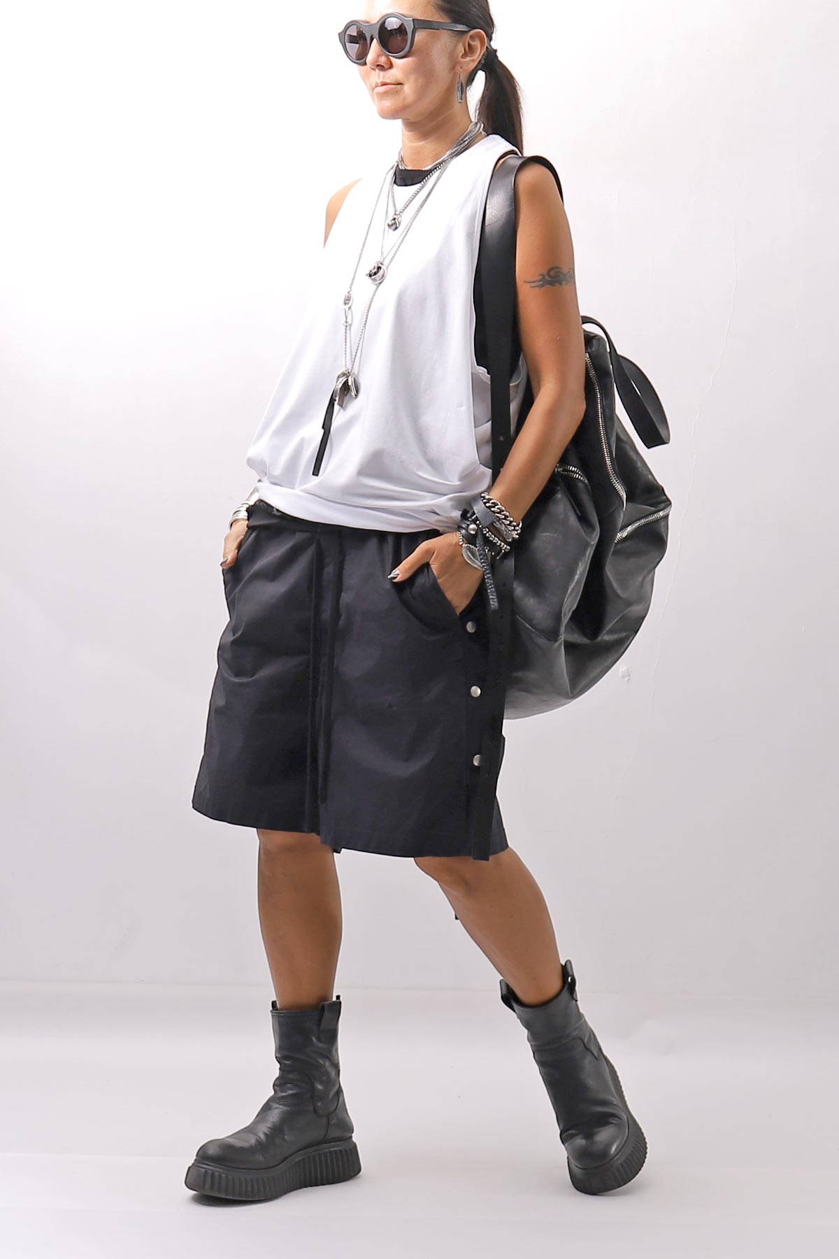 【NOSTRASANTISSIMA】 STRETCH COTTON BACK OPEN TANK TOP C150_WHITE