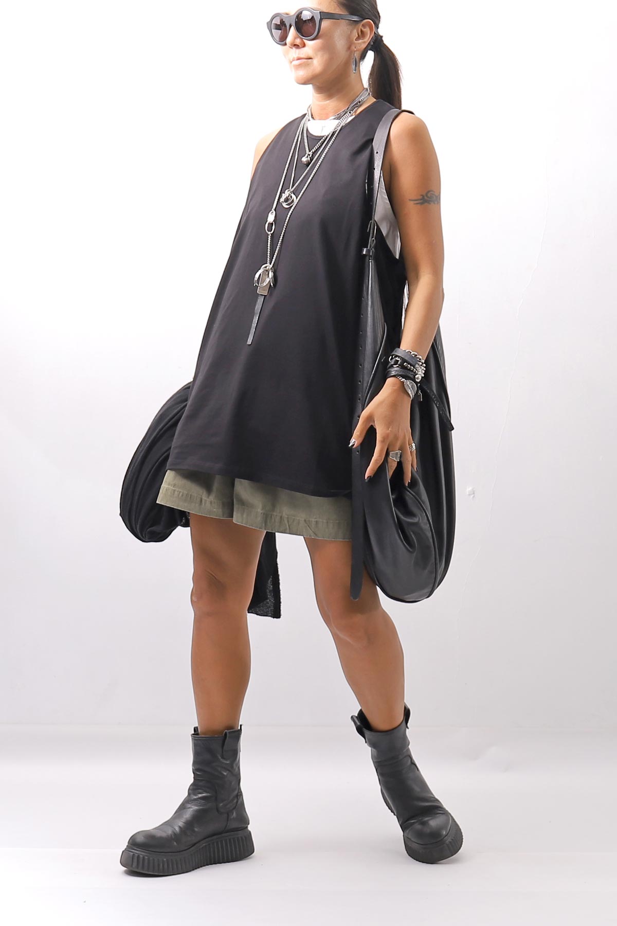 【NOSTRASANTISSIMA】 STRETCH COTTON BACK OPEN TANK TOP C150_BLACK