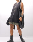 【NOSTRASANTISSIMA】 STRETCH COTTON BACK OPEN TANK TOP C150_BLACK