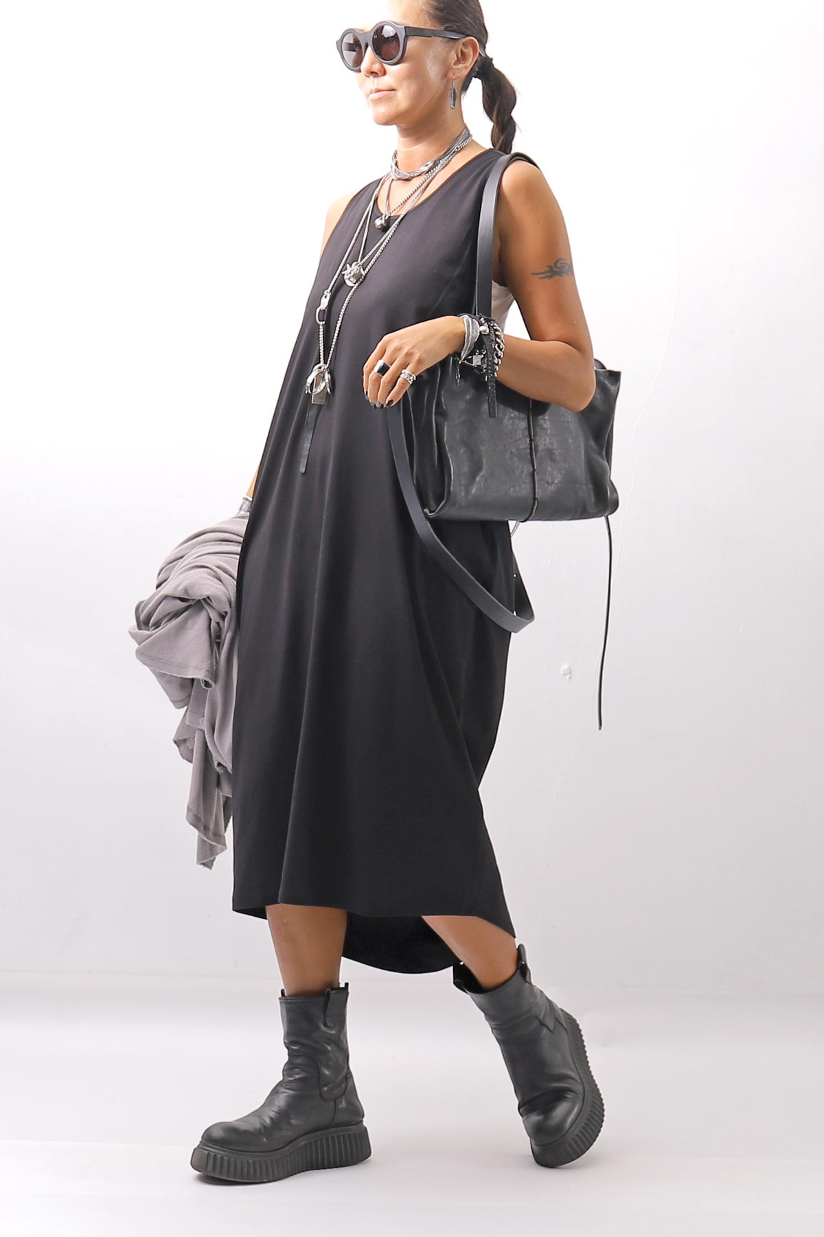 【NOSTRASANTISSIMA】 LONG TANK COCOON DRESS C152_BLACK