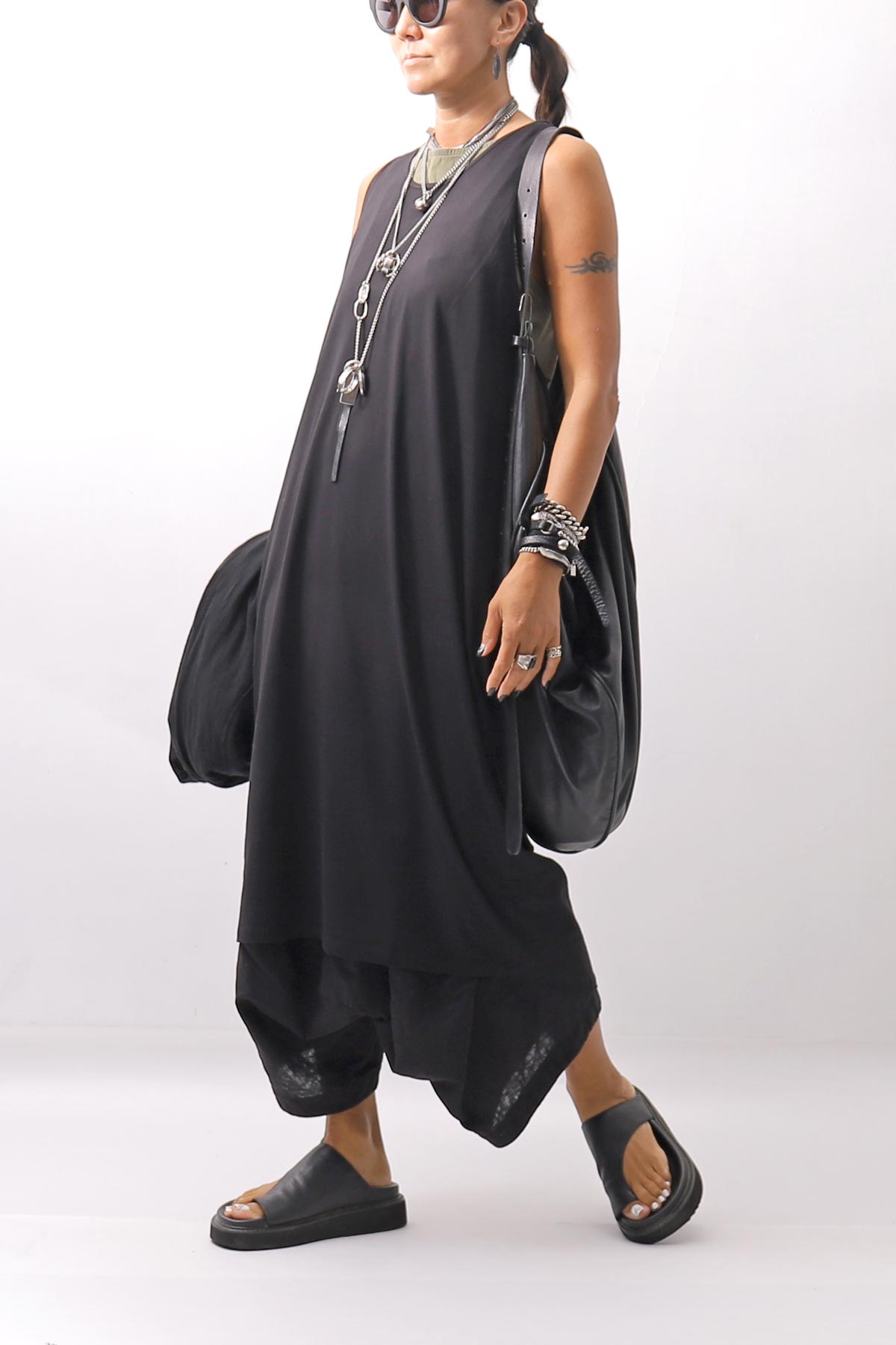 【NOSTRASANTISSIMA】 LONG TANK COCOON DRESS C152_BLACK