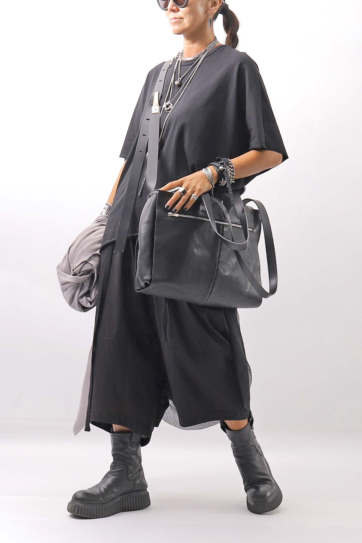 【bajra】 BACK TULLE＆COTTON LAYERED TOP 160QK04_BLACK