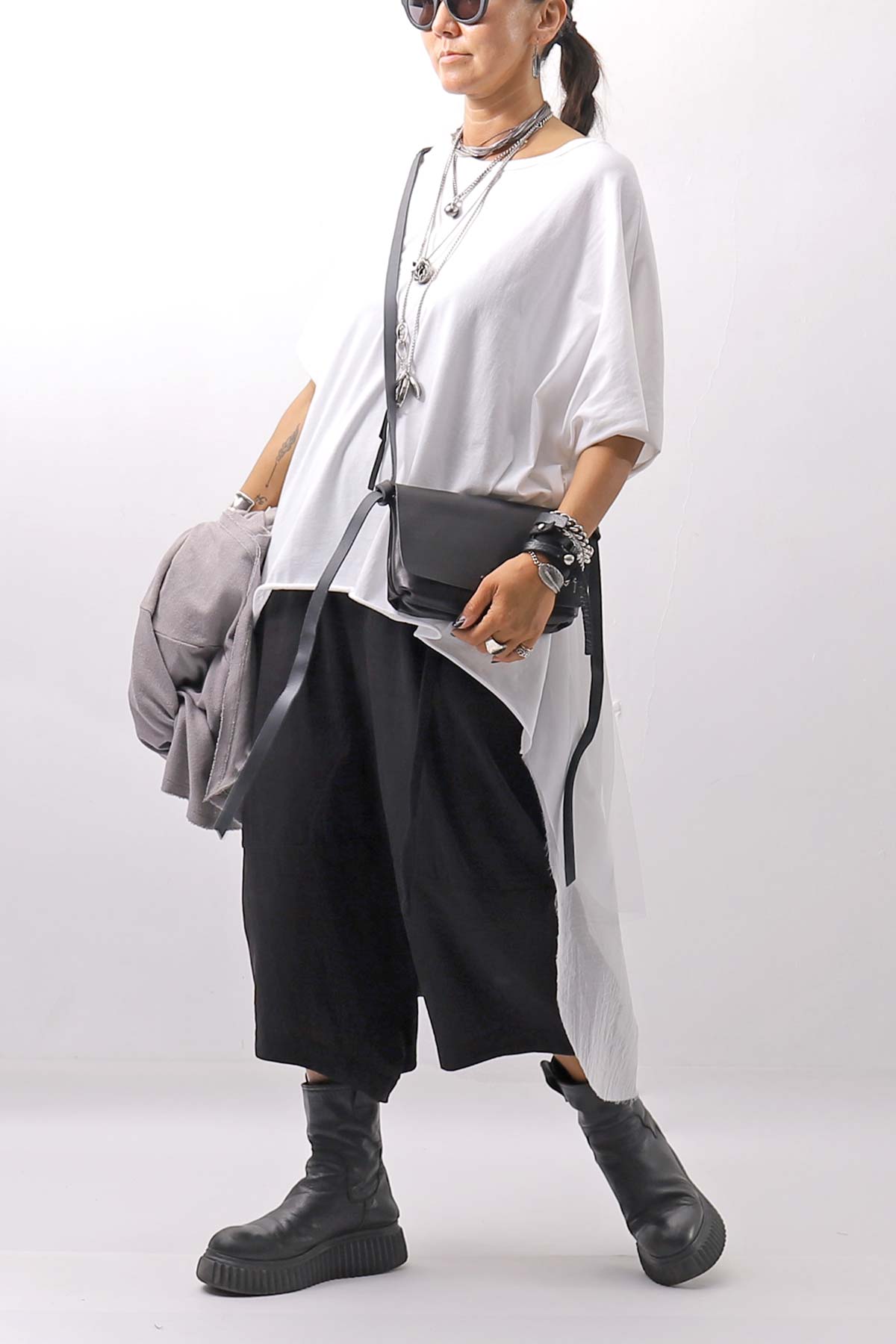 【bajra】 BACK TULLE＆COTTON LAYERED TOP 160QK04_WHITE