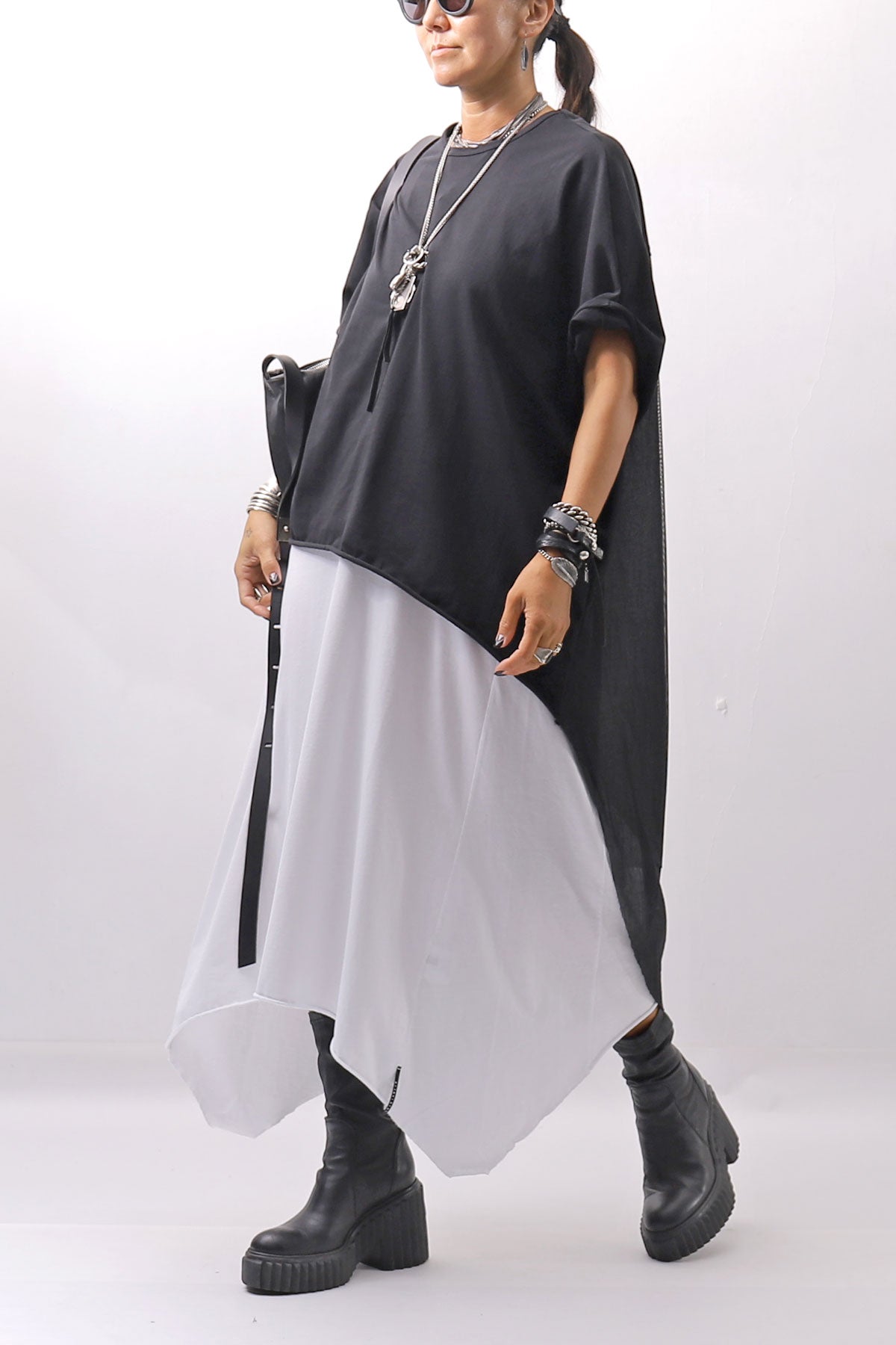 【bajra】 BACK TULLE＆COTTON LAYERED TOP 160QK04_BLACK