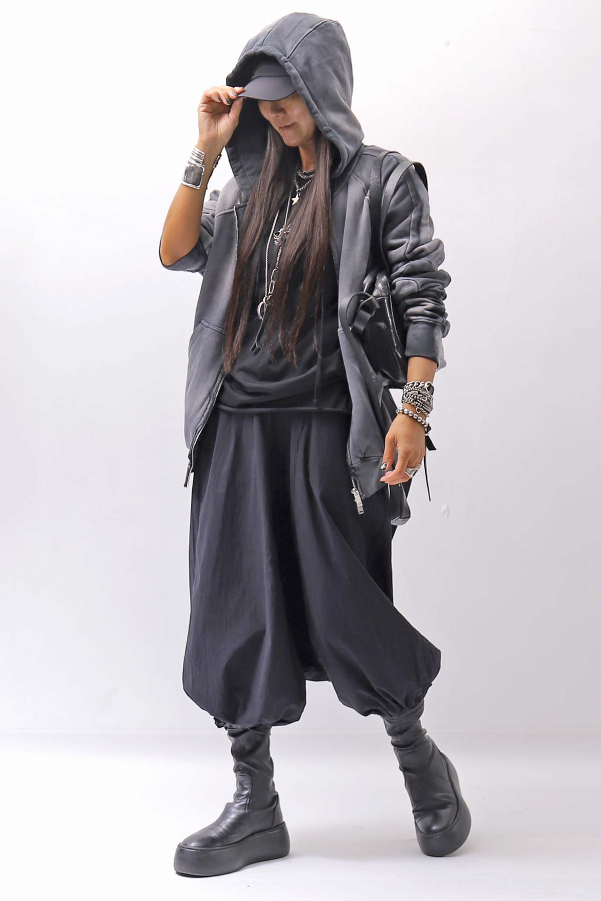 【thom/krom】 UNISEX SWEAT ZIPPED HOODIE MSJ711_GREY STONE WASH SPRAY