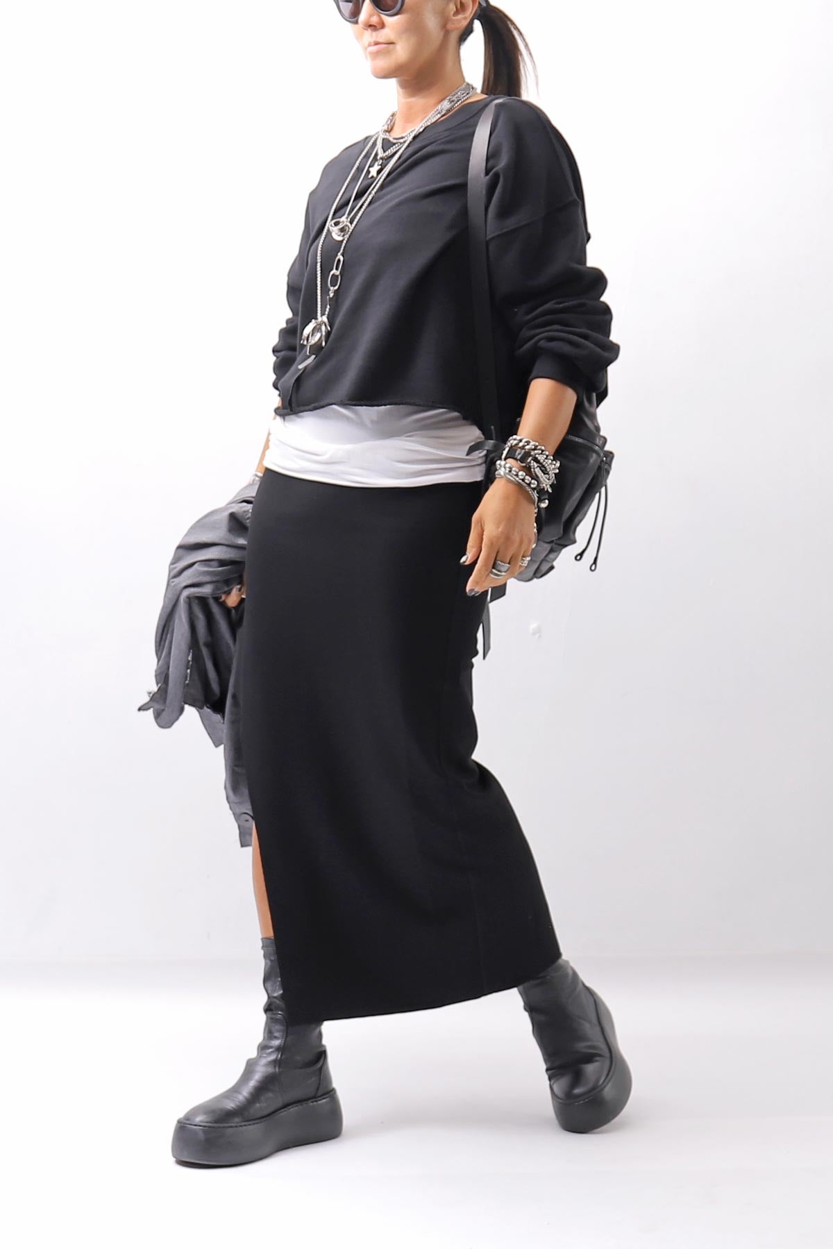 【thom/krom】 STRETCH VISCOSE SLIM FIT SKIRT WSK98_BLACK
